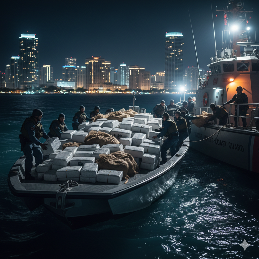 Incautan 1.700 kilos de cocaína en aguas de Miami Beach, el mayor decomiso en la zona en tres décadas.
